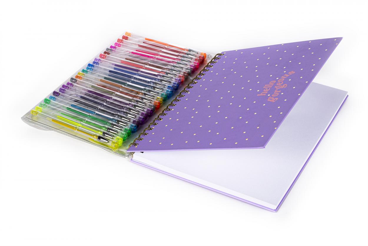 SKETCHBOOK SET WITH 25 GEL PEN COPERTINA LILLA