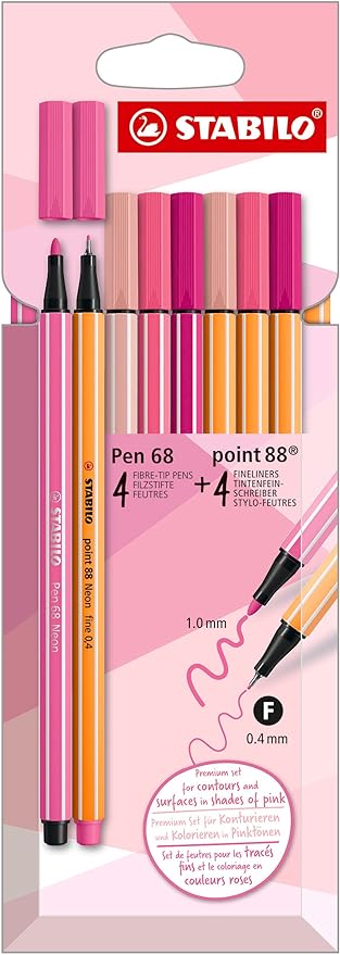 Stabilo Shades of Pink 4 Fineliner point 88 & 4 Pennarelli Premium Pen 68 Visita lo Store di Stabilo