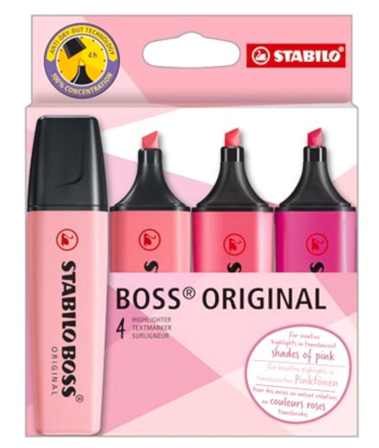 Evidenziatore STABILO BOSS ORIGINAL Shades of Pink Astuccio da 4 Colori assortiti