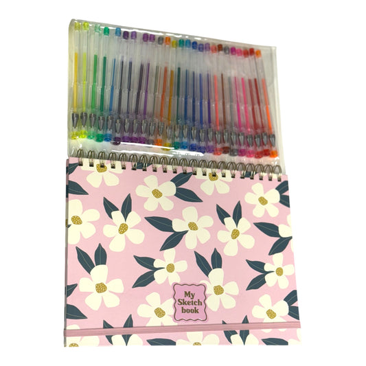 SKETCHBOOK SET WITH 25 PENNE GEL COPERTINA FIORE