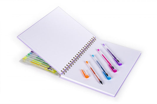 SKETCHBOOK SET WITH 25 GEL PEN COPERTINA LILLA