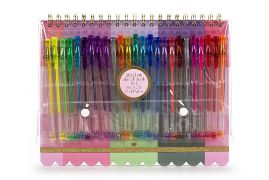 SKETTCHBOOK SET CON 25 PENNE GEL QUADRATI COLORATI