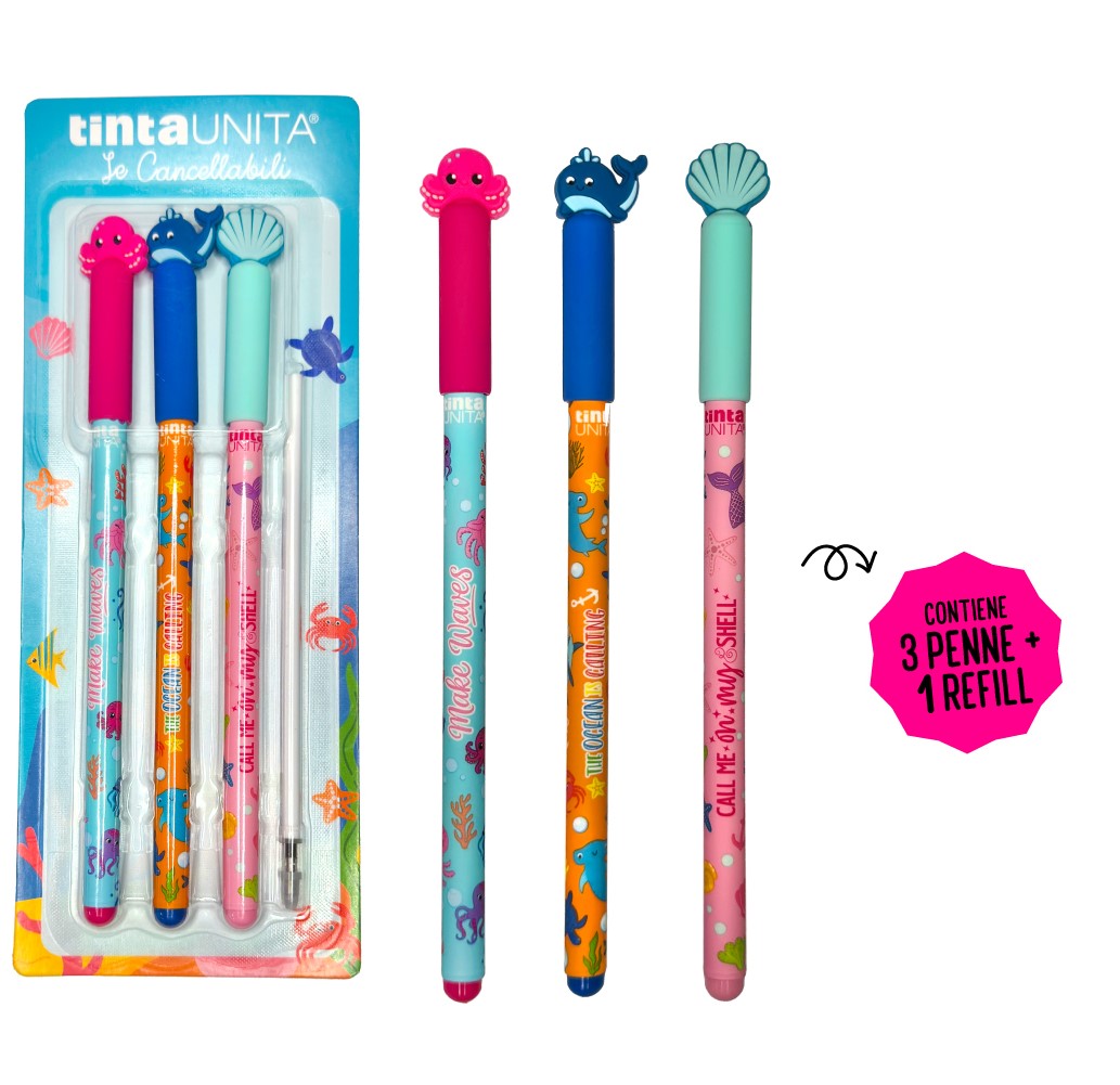 Set Penne cancellabili TintaUnita Hello Summer Vibes 3pz + 1 refil ink